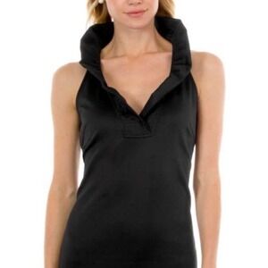 Gretchen Scott Ruffneck Sleeveless Black Sheath Dress Ruffle Collar XL Cruise